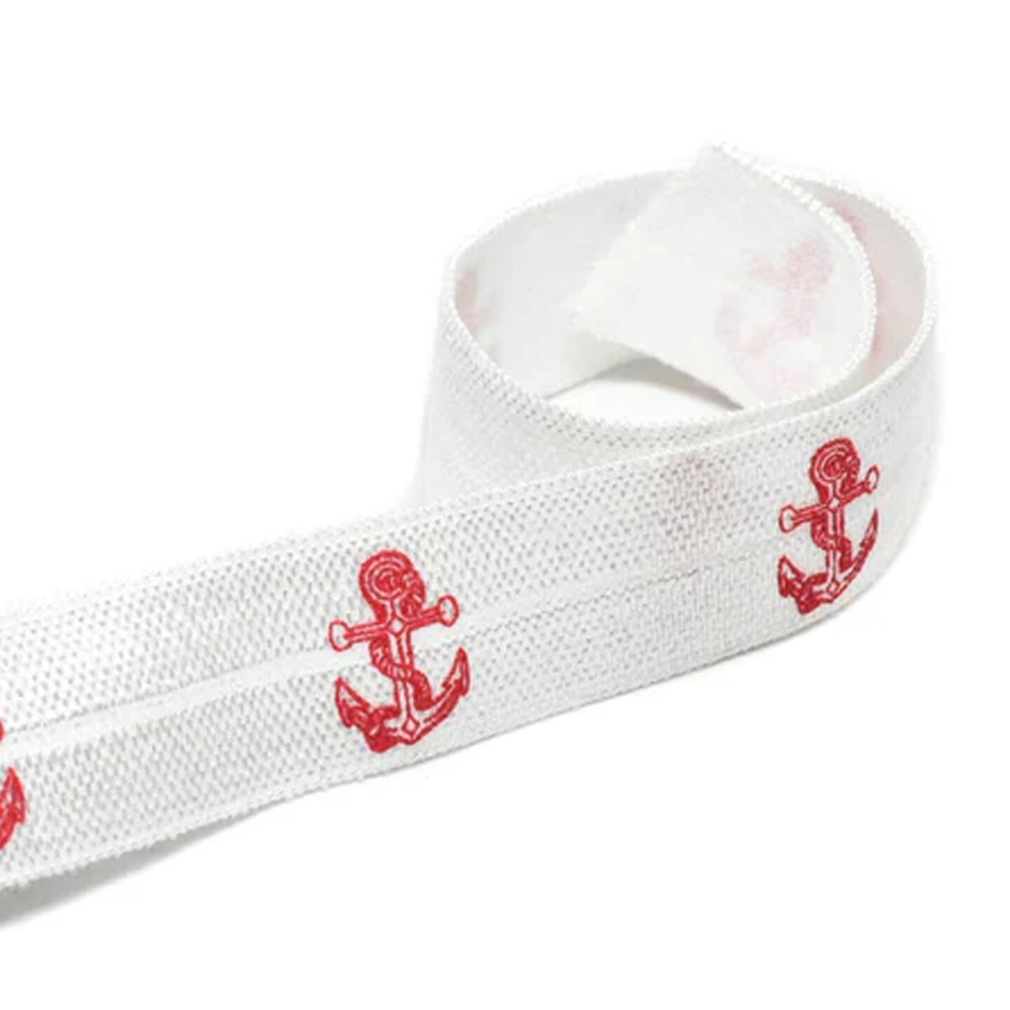 1 Yard Red Anchor Print Fold Over Elastic Stretch DIY Craft Ribbon 0.63 inch Width