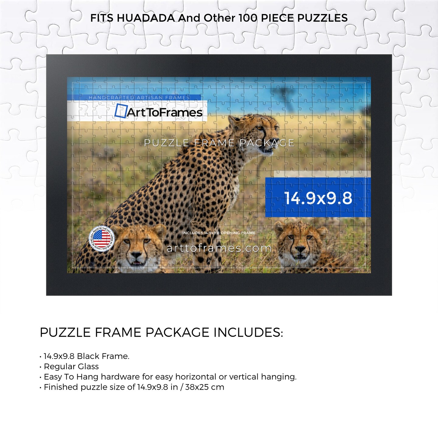 ArtToFrames 14.9x9.8 INCH / 38x25 CM Puzzle Frame for 100 piece Puzzles.This 1.25 Inch Custom MDF Frame for Puzzles Comes with Regular Glass, Available in Multiple Colors