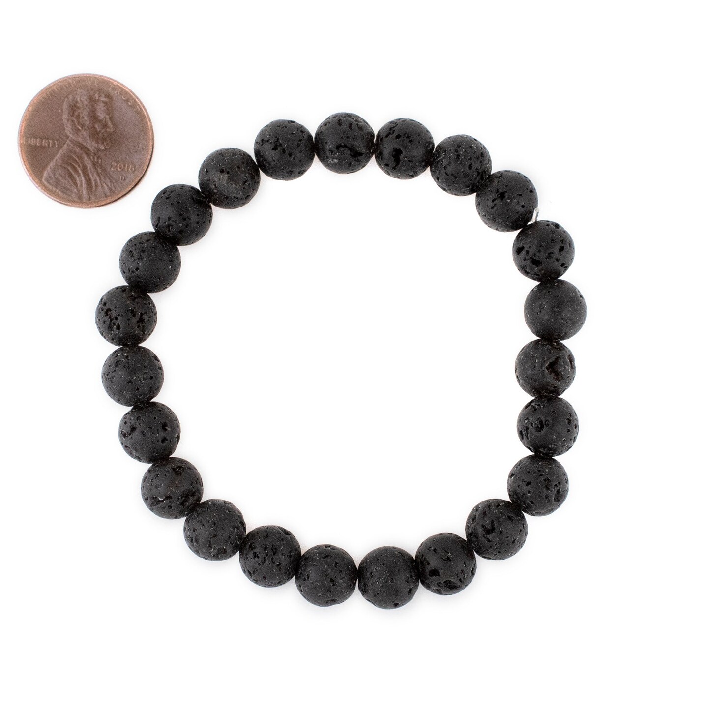 The Bead Chest Natural Lava Stretch Bracelet Black Round Stone