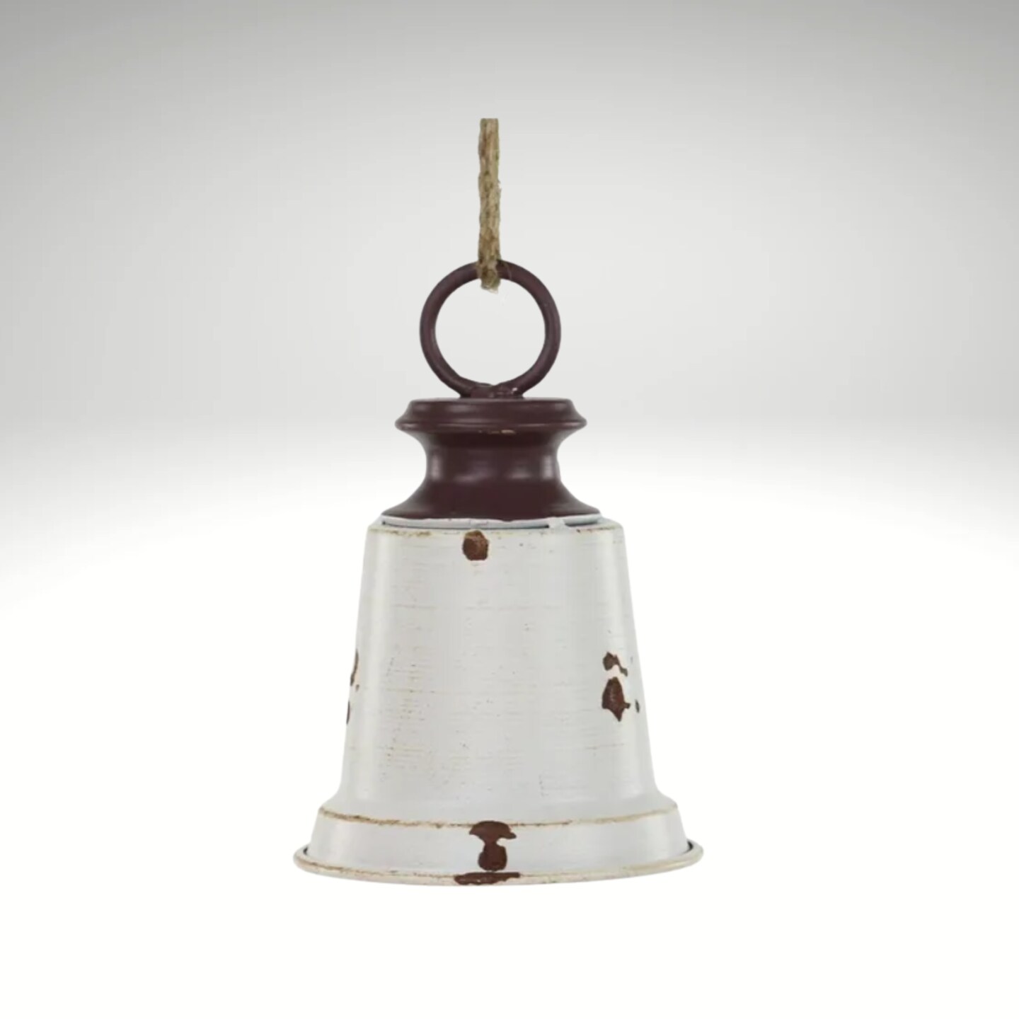 4.25&#x22; Antique White Metal Liberty Bell with Jute &#x2013; Rustic Farmhouse Decor-XC434527