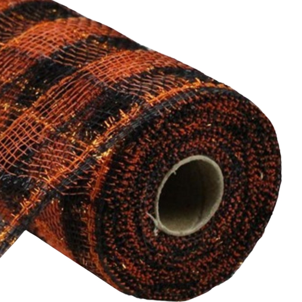 10.5&#x22; Poly Deco Tinsel Mesh Ribbon: Orange/Black (10 Yards)