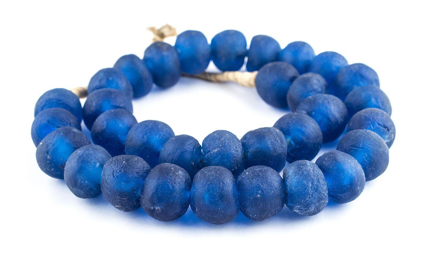 Jumbo Recycled Glass Beads, 21–25mm – African Sea Glass for Wall Hangings, Coffee Table Decor, Shelf Styling, and Home Accents – (Blue) – The Bead Chest