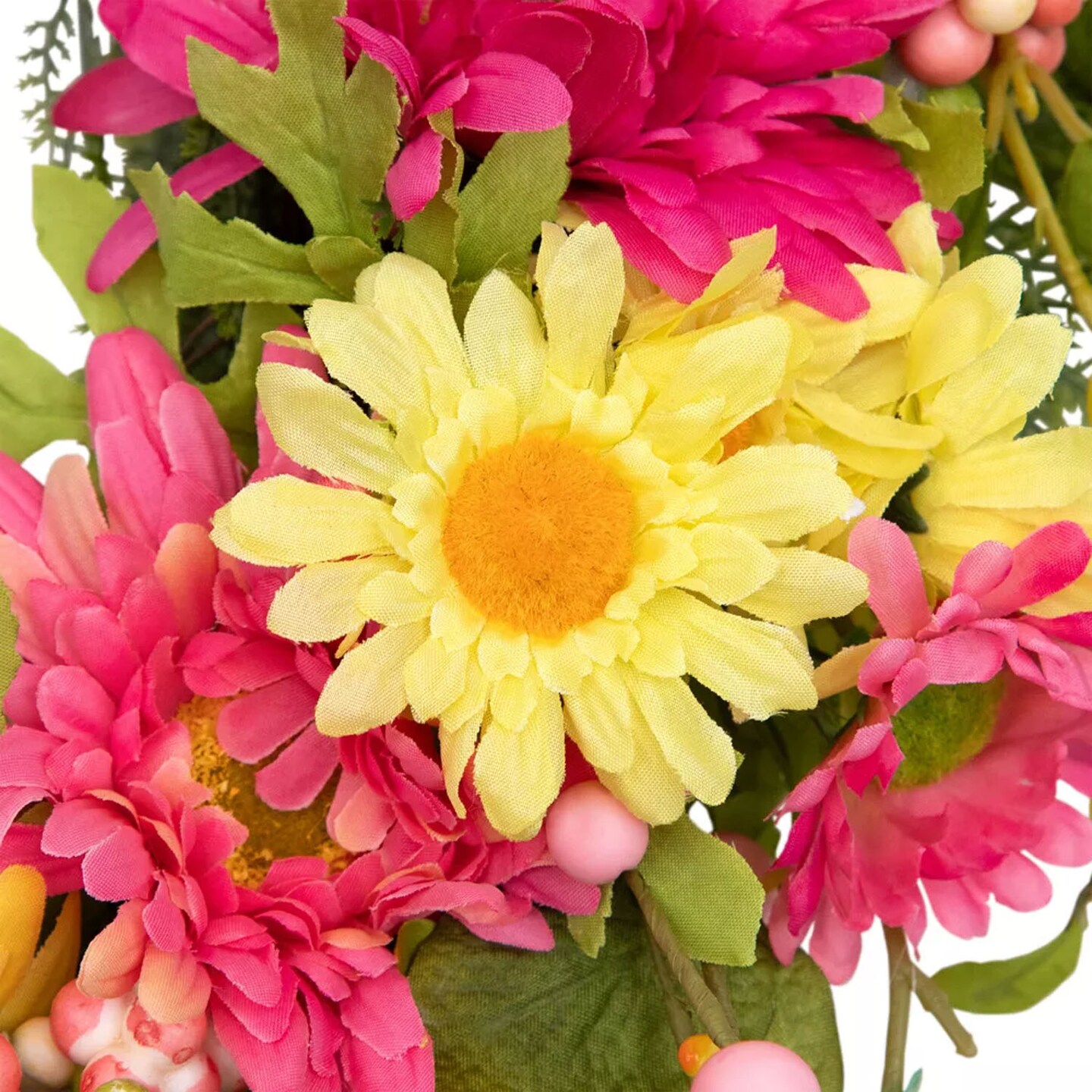Northlight Gerbera Daisy, Berries and Daisy Floral Spring Wreath 23" Pink/Yellow