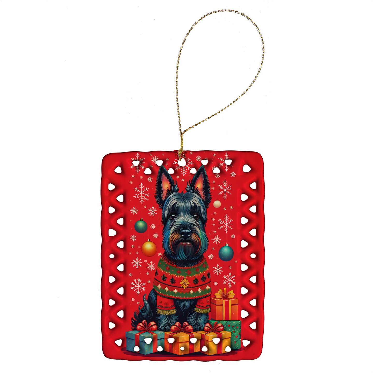 Edge Collections - 2.80" X 0.15" - Multicolor - Scottish Terrier Holiday Christmas Porcelain - 1 Piece