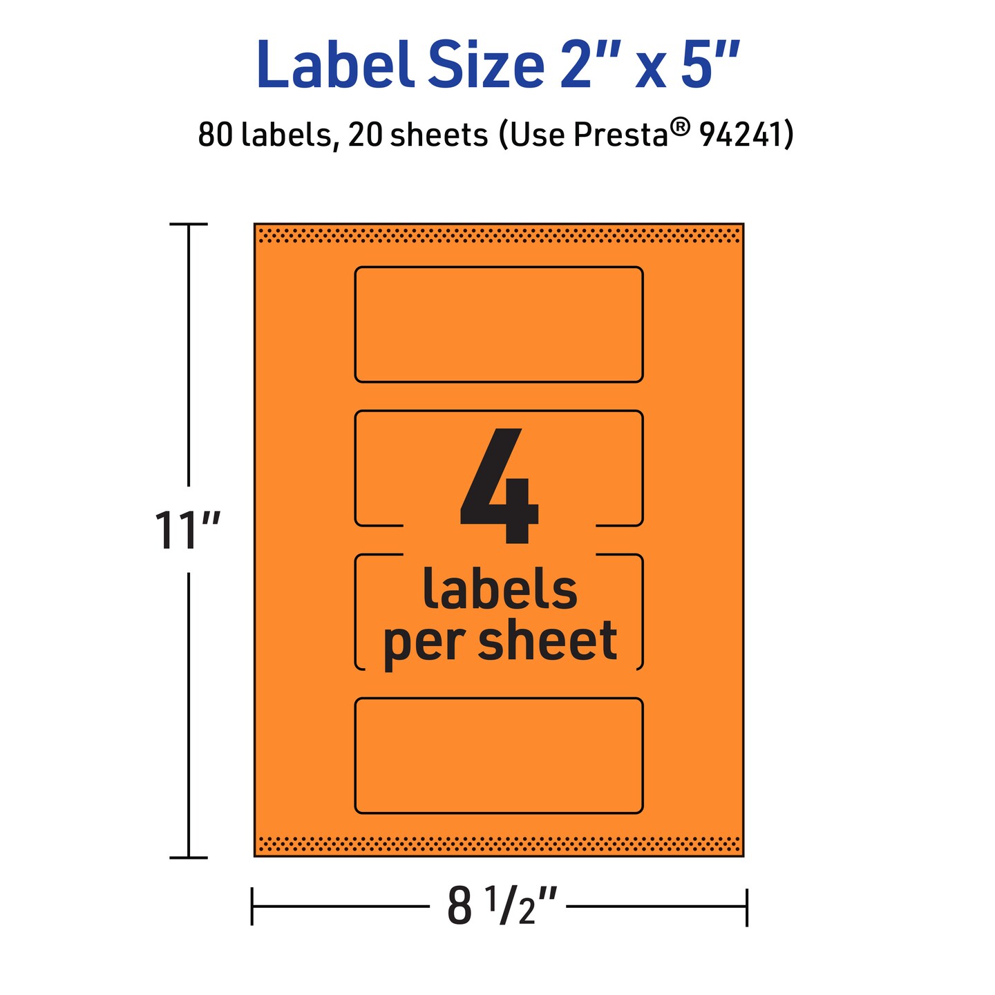 Avery Bright Orange Paper Labels, 2&#x22; x 5&#x22; Rectangle