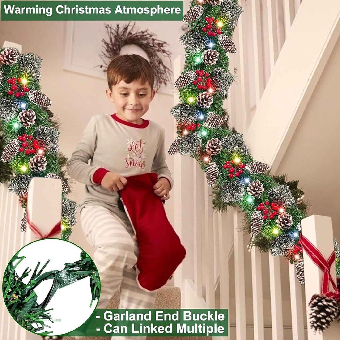 9 Ft Prelit Artificial Christmas Garland Decor Timer 50 Lights 8 Modes