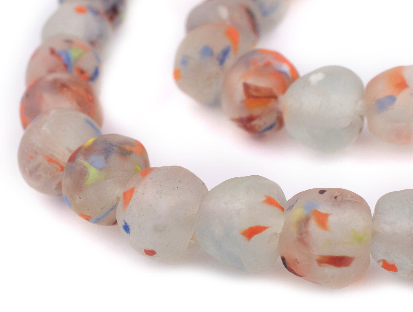 The Bead Chest African Recycled Glass Beads – Handmade in Ghana – Rainbow Speckled 18mm Strand for Jewelry Making, Crafts, and Home Decor I Approximately 37 Beads