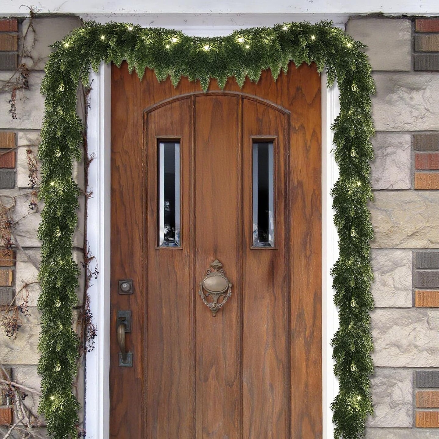 Realistic Christmas Garland with Lights-8 Lighting Modes (Green) 12.13 x 12.05 x 3.7 inches
