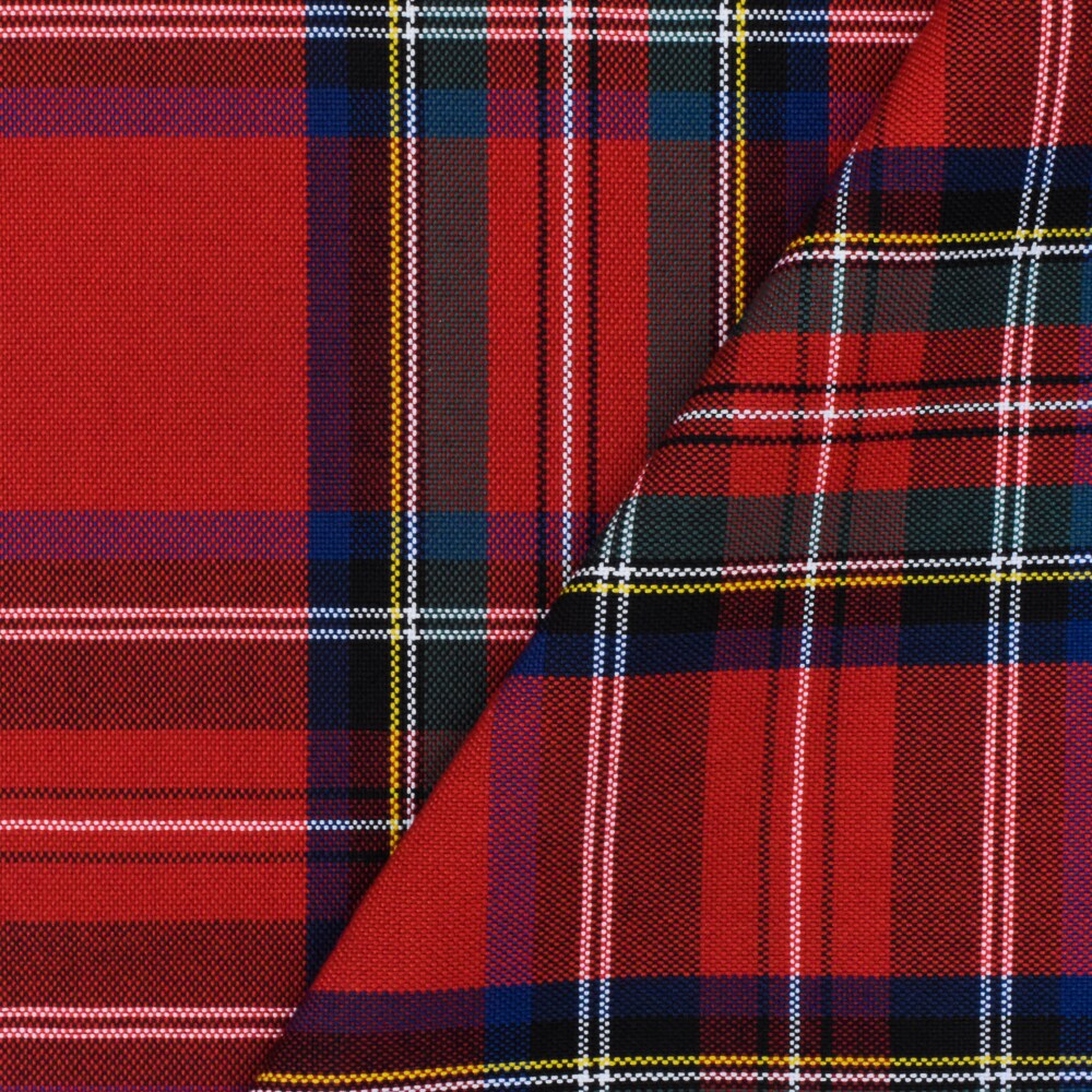 School Red-Blue-Multi Plaid Poly Madras Woven Fabric By the Yard