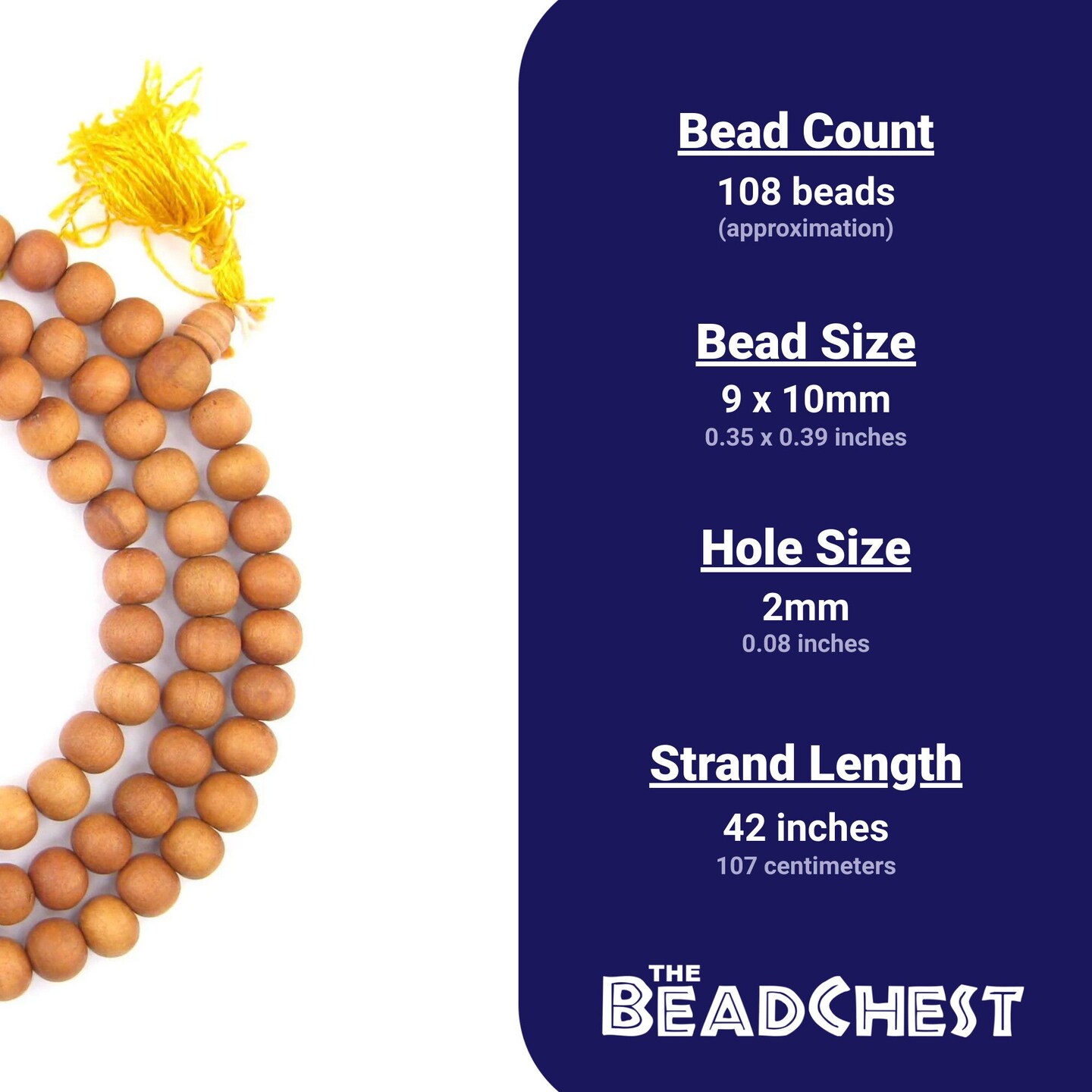 The Bead Chest 10mm Sandalwood Mala Beads: Fragrant Aromatic Wooden Meditation Beads for Yoga, Jewelry, Necklace, Chanting Genuine Nepal Product