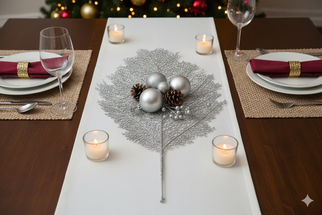 6pc 25-Inch Silver Glitter Mesh Leaf, Christmas Accent, Perfect for Trees, Wreaths, Garland Displays