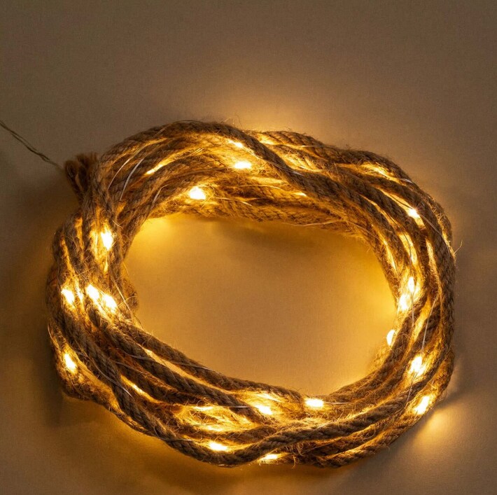 String Lights Rope Rustic Woven Rope String Lights – 30 LED Battery Operated Warm White ...