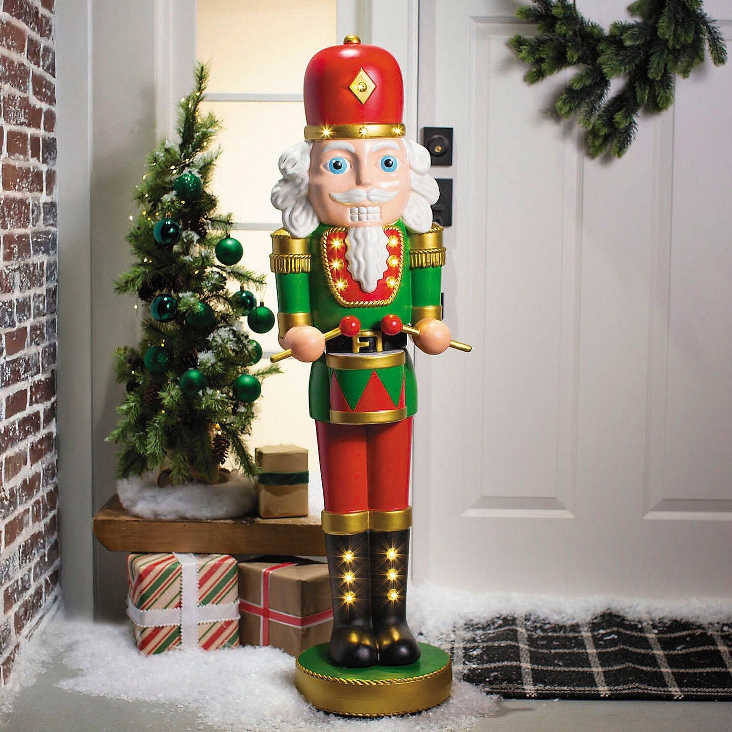 4 Ft Light-Up Nutcracker with Drumsticks &#x2013; Illuminated Christmas Statue for Indoor &#x26; Outdoor Holiday D&#xE9;cor