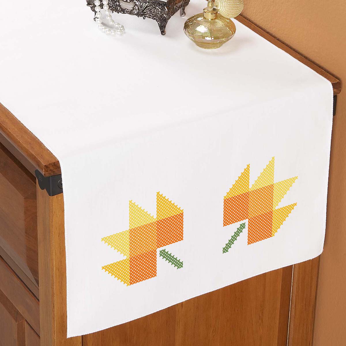 Herrschners Quilted Leaves Dresser Scarf Stamped Cross-Stitch | Michaels
