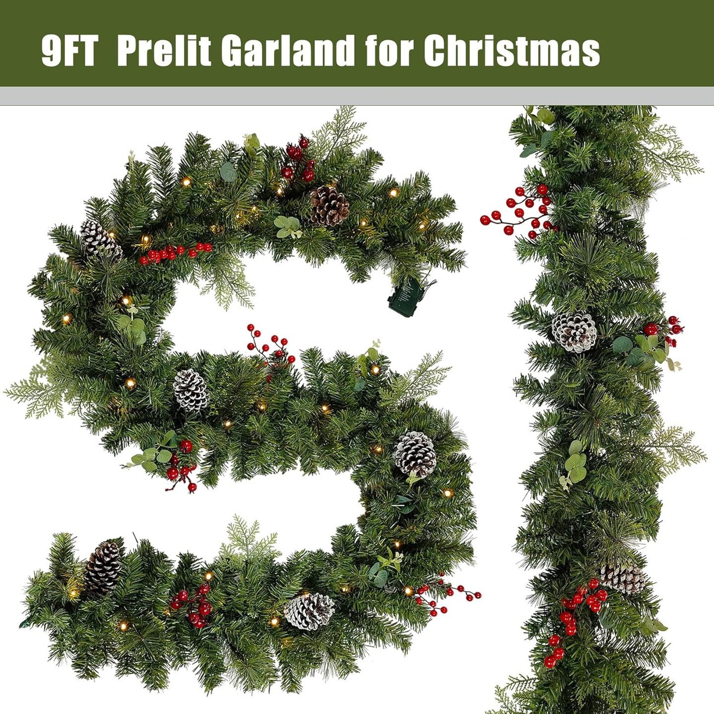 Prelit Christmas Garland 9 ft with Lights (Green)