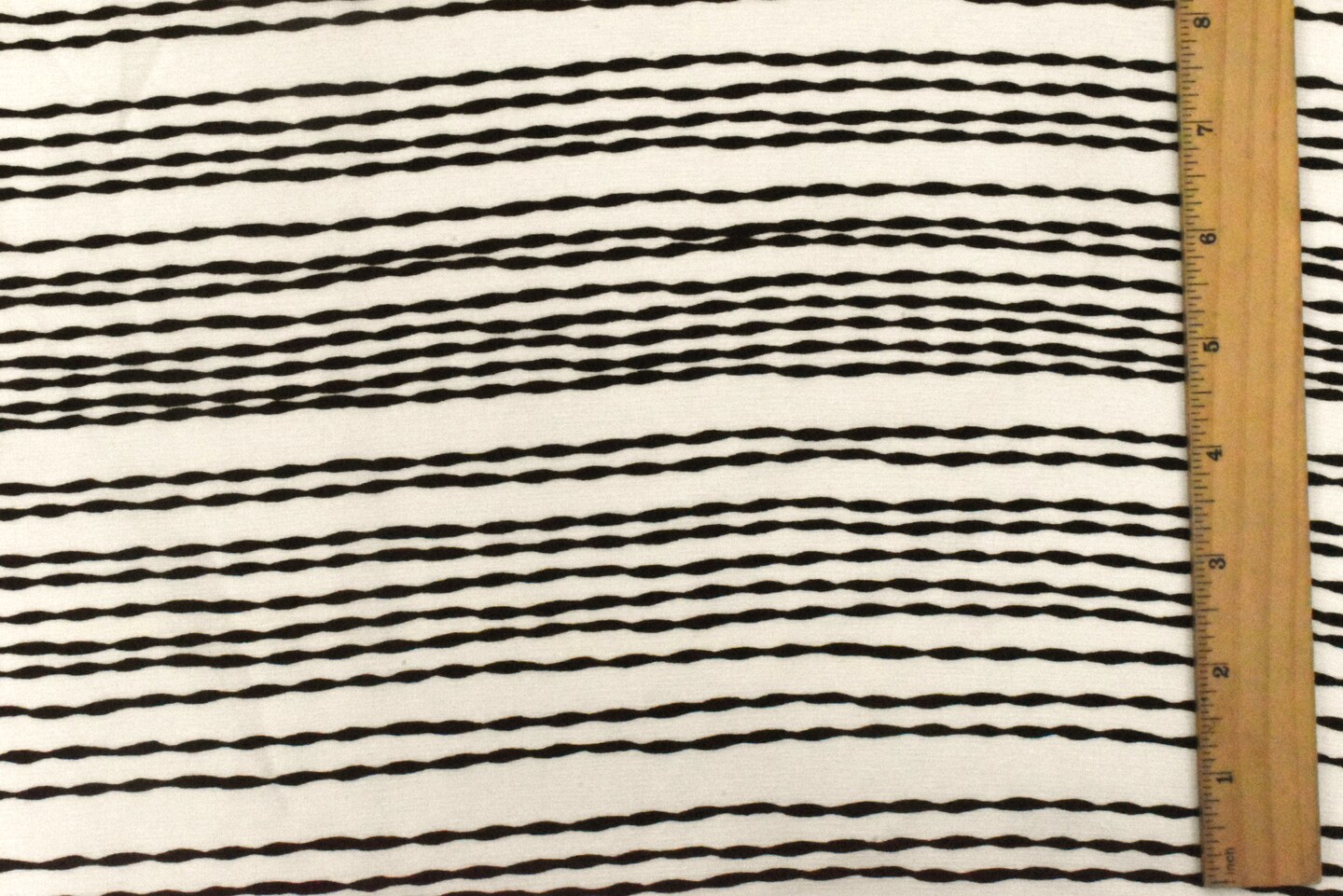 Ivory-Black Bump Stripe Printed Striated Texture Crepe Fabric By the Yard