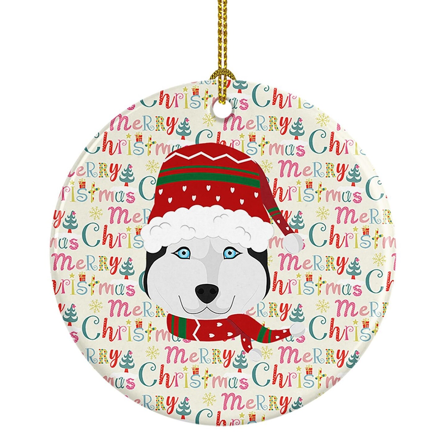 Edge Collections - 2.80&#x22; X 0.15&#x22; - Multicolor - Siberian Husky Merry Christmas Ceramic - 1 Piece
