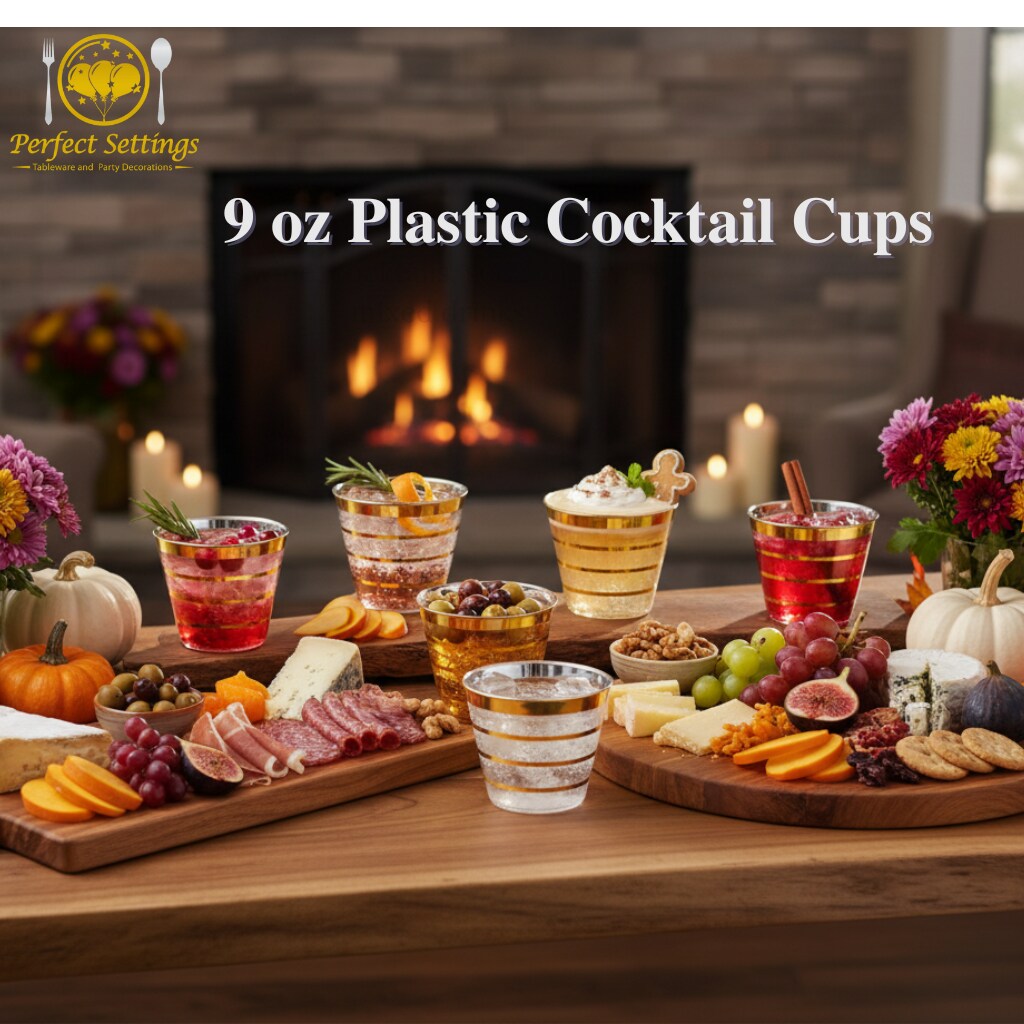 110 Pack 9 oz Disposable Clear Plastic Cups| Gold Rimmed Disposable Cups