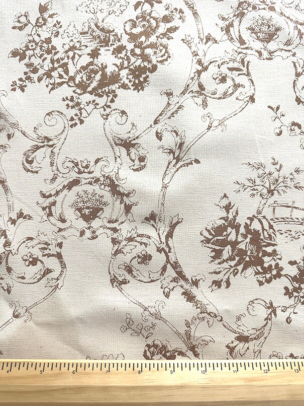 Allbore Toffee Floral Linen Drapery Fabric By the Yard