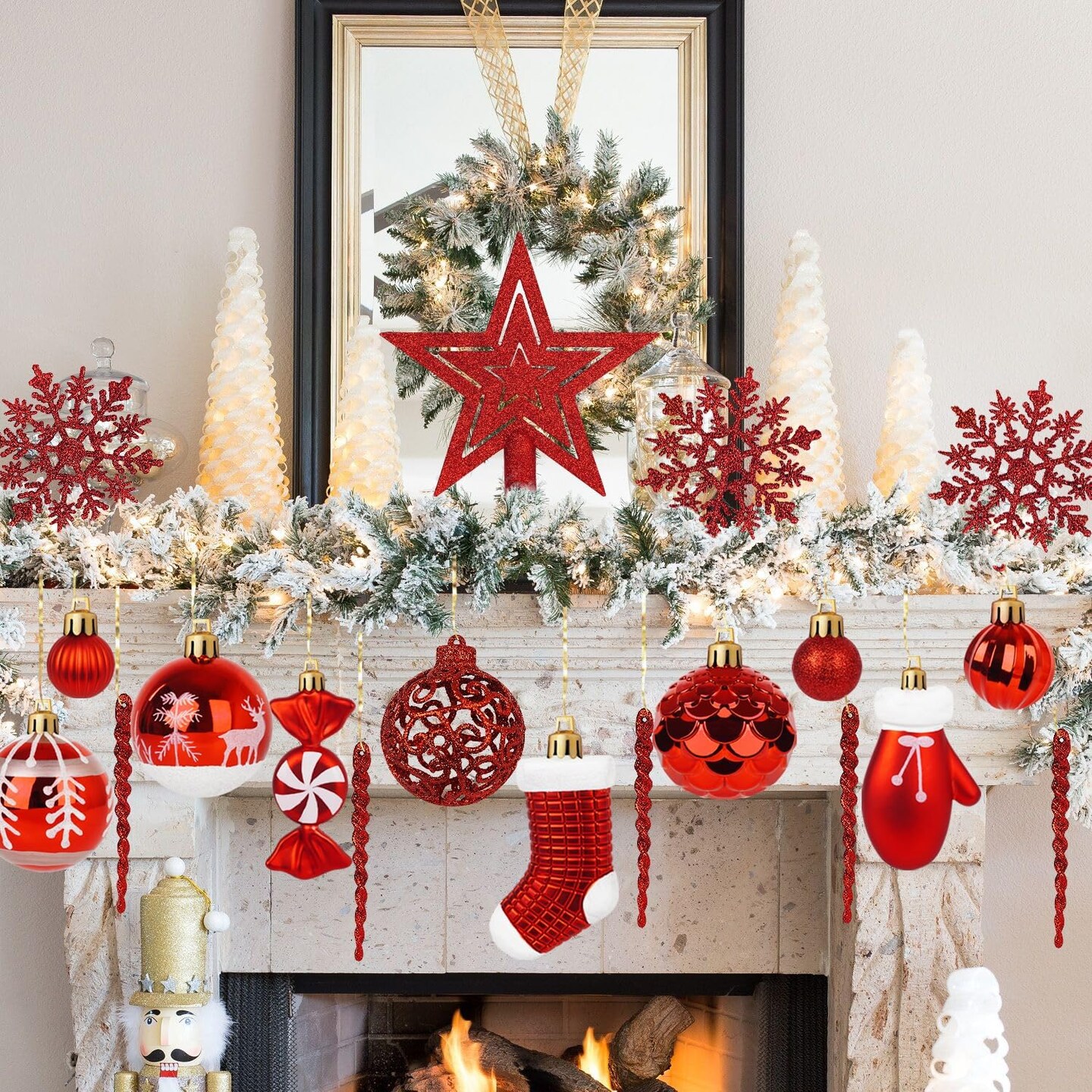 135 Pcs Christmas Ball Ornaments Set (Red)