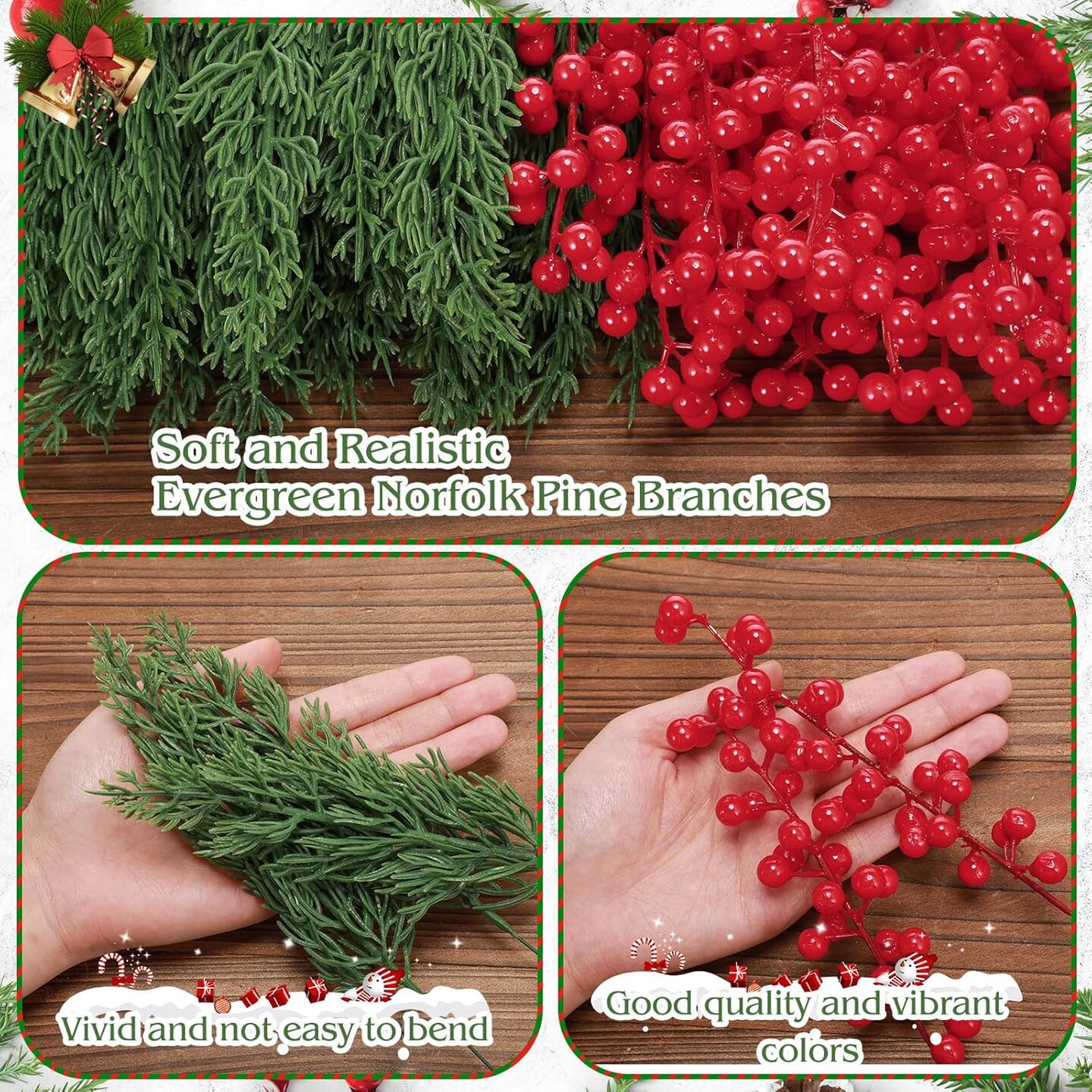 60 Pcs Artificial Christmas Flowers Christmas Artificial Pine Branches (Pine) 13.77&#x22;D x 5.9&#x22;W x 3.93&#x22;H