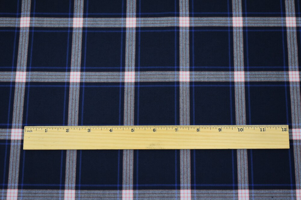 Deep Navy-Orange-Multi Polyester Wool Plaid Shirting Woven Fabric By the Yard