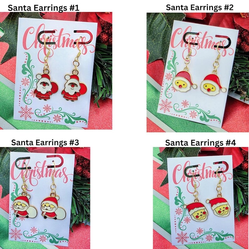 NEWEI Acrylic Christmas Santa Claus Earrings For Women Kids Drop Dangle Festival Jewelry Fashion Ornaments (Cherry