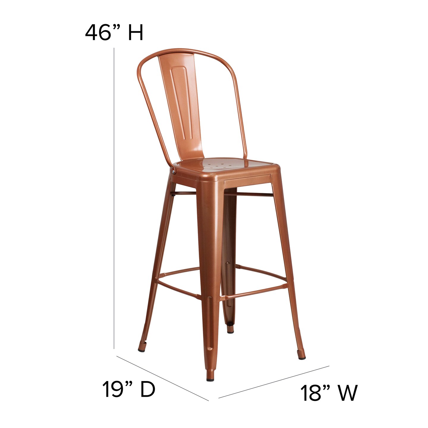 Merrick Lane Sabine Metal Indoor-Outdoor Barstool with Vertical Slat Back and Integrated Footrest