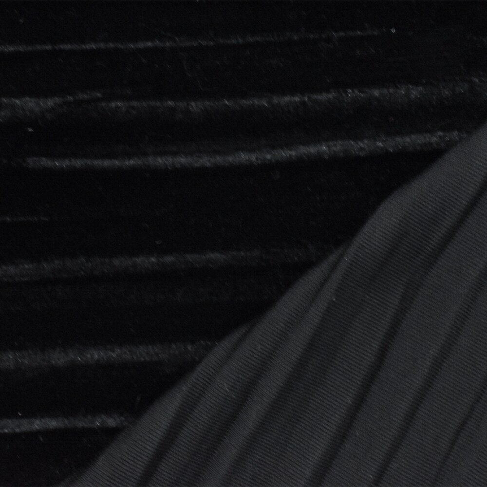 Black Pleated Stretch Poly Spandex Velvet Knit Fabric By the Yard