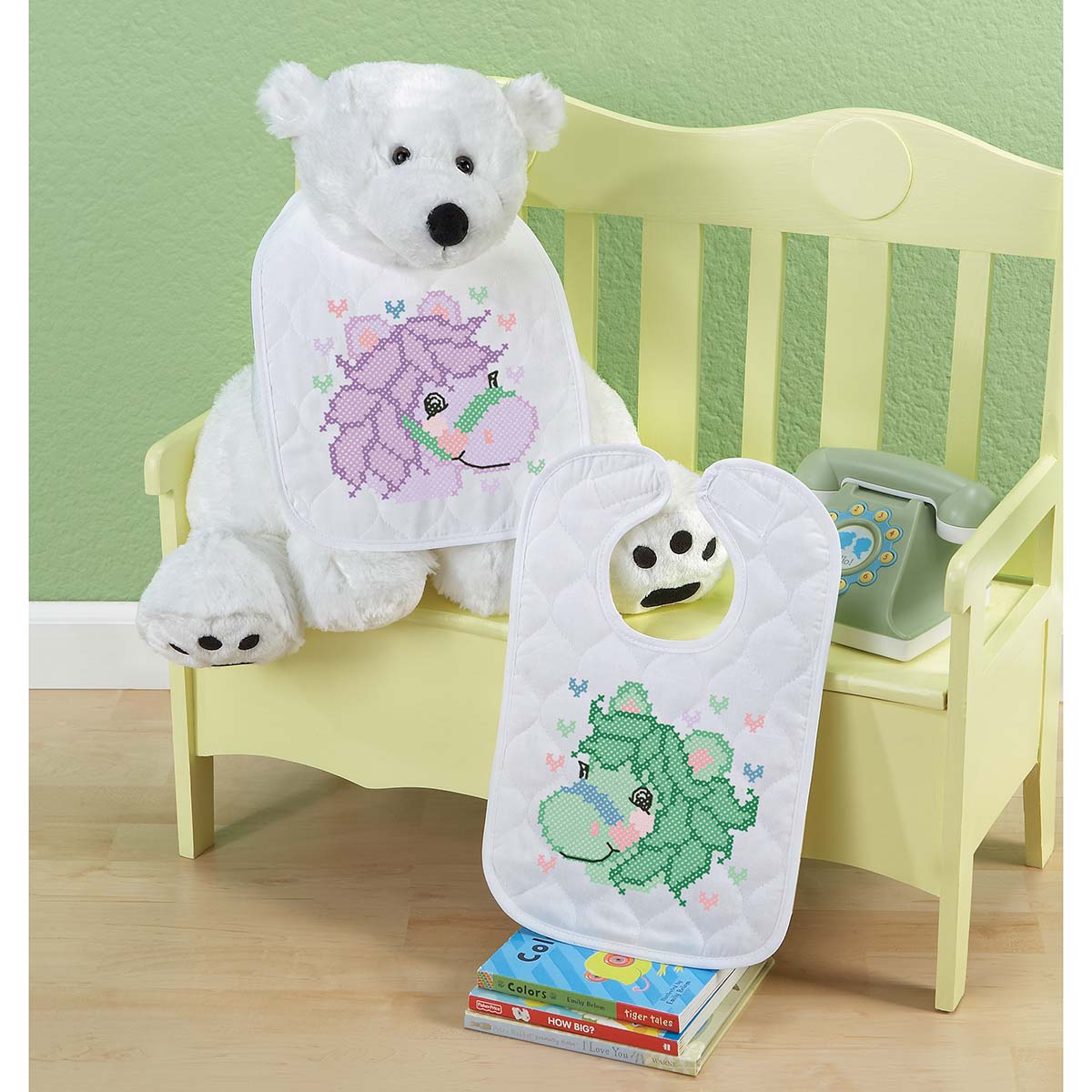 Baby by Herrschners Carousel Ponies Bibs Stamped Cross-Stitch Kit