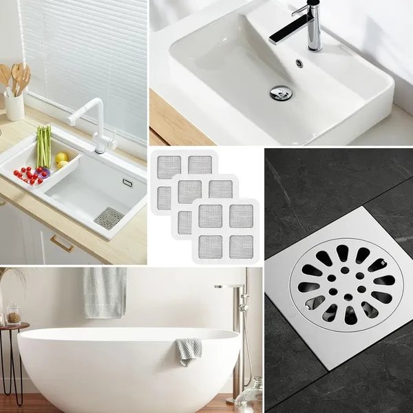 50PCS Disposable Shower Drain Hair Catcher Stickers – Plastic Mesh Filter Covers for Bathroom, Sink & Floor Drain Protection