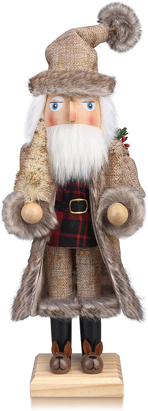 Santa Christmas Nutcracker Figures Decor 15 Inch, Christmas Wooden Xmas Nutcracker Santa Nutcracker Ornaments, Festive Christmas Decorations for Shelves and Tables