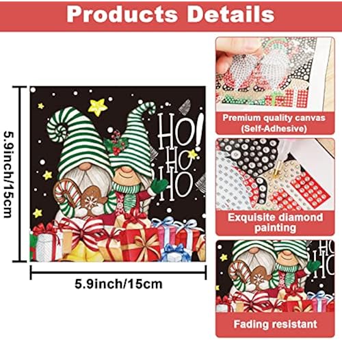 6 Sets Christmas 5D Diamond Painting Kit for Kids Watercolor XMAS DIY Diamond Art Black Snowmen Truck Gnome Full Drill Crystal Rhinestone Painting Winter Holiday 5D Diamond Dots for Wall Decor