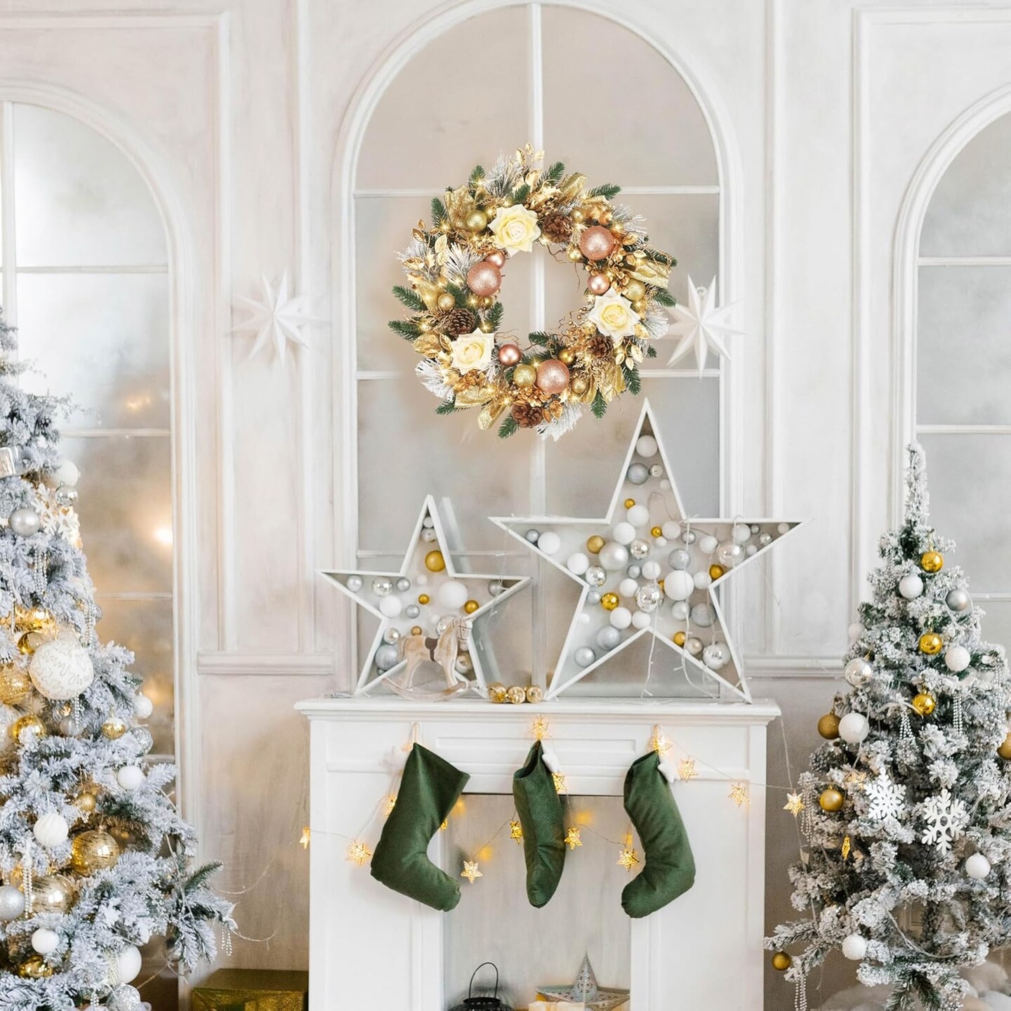 Christmas Wreath for Front Door with Lights