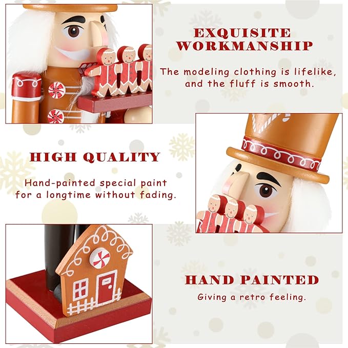 Christmas Wooden Nutcracker 15 Inch Traditional Christmas Nutcracker Decor Festive Christmas Decor for Christmas Party Shelves and Tables (Gingerbread Style)
