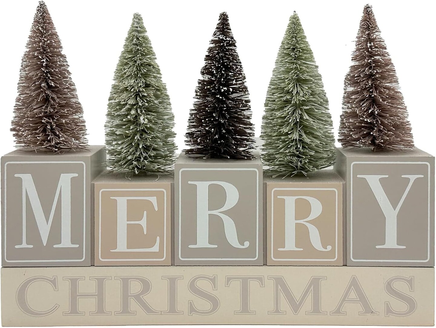 Christmas Decorations for Home Farmhouse Christmas Tree Decor Merry Christmas Sign Wooden Winter Rustic Block Vintage Holiday Tabletop for Kitchen Xmas Party Mantel Tiered Tray Gift