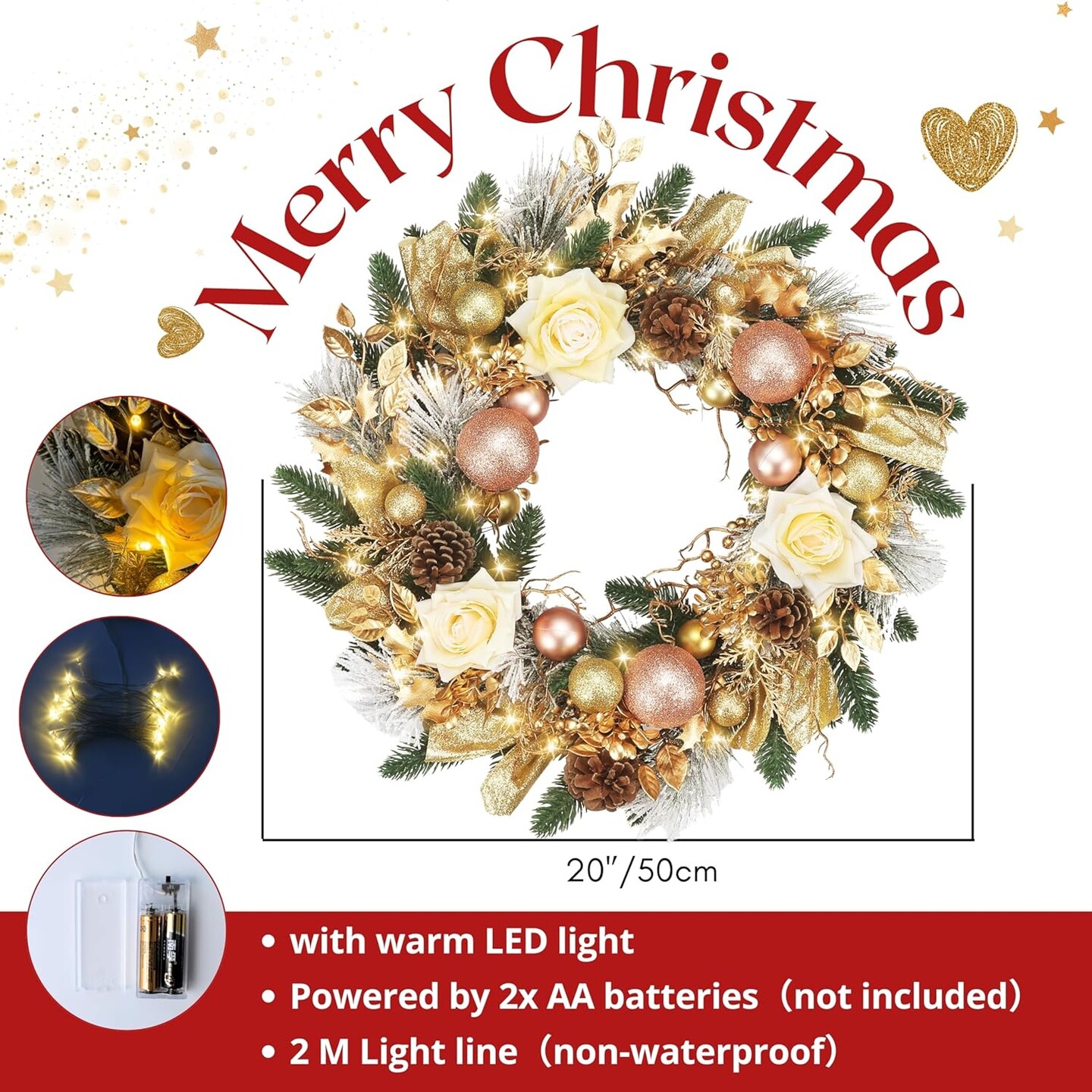 Christmas Wreath for Front Door with Lights