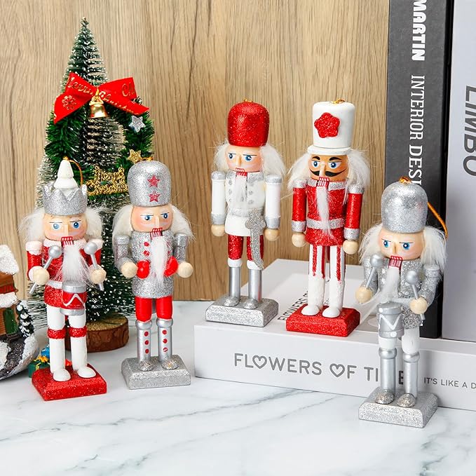 5PCS Christmas Nutcracker Ornament Set Wooden Nutcracker Figures Soldier Festive Collectible Christmas Nutcracker Decorations for Xmas Tree Table Decor Xmas Gifts.