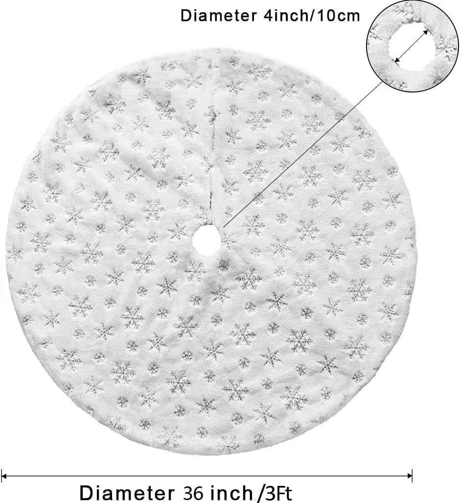 White Snow Embroidered Tree Skirt with silver snowflakes 36&#x27;&#x27;