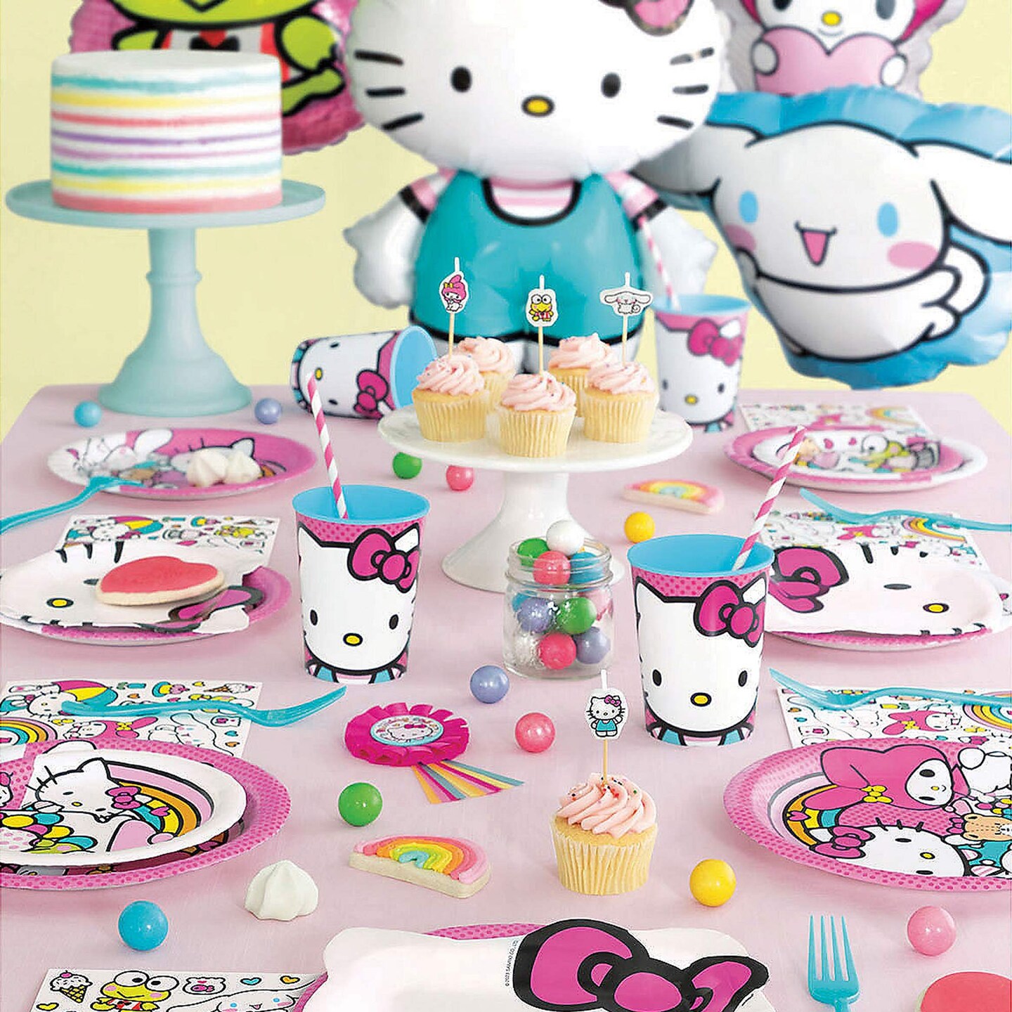 8 Count Hello Kitty Paper Dinner Plates Birthday Party Supplies for Girls Pink Rainbow Theme 9"
