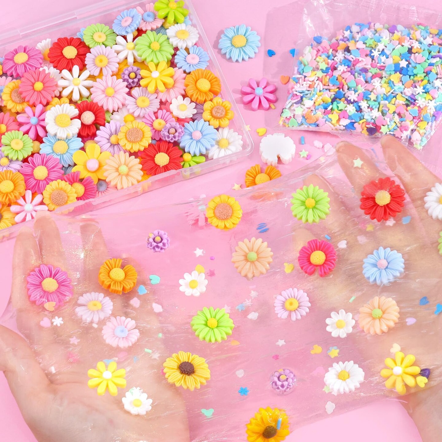 100Pcs Daisy Slime Charms Assorted