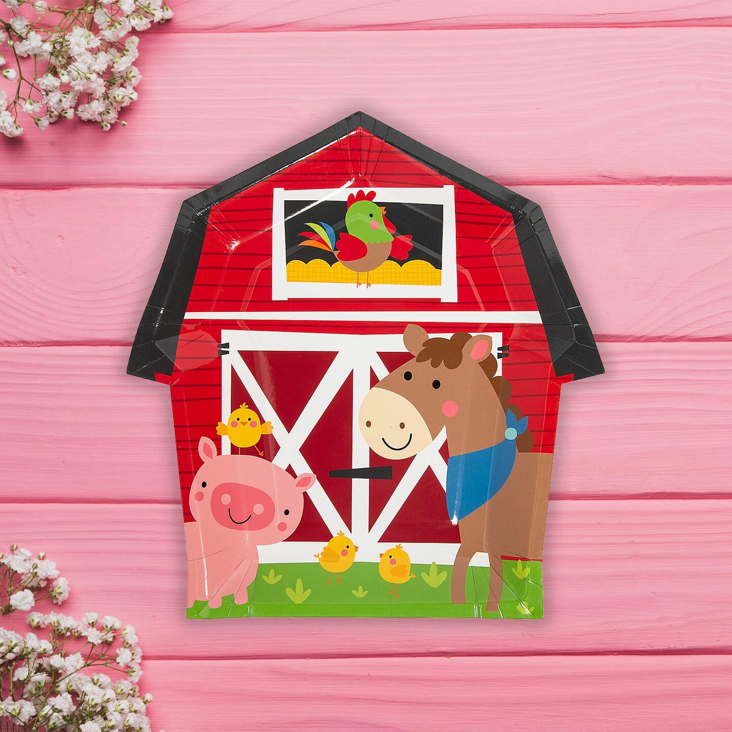 8 Count Farm Party Barn Shaped Paper Plates Birthday Kids Party Supplies 10"