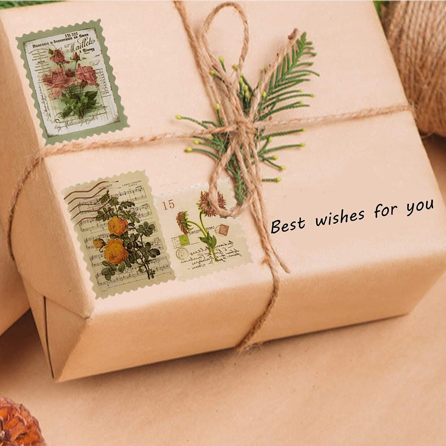 60pcs Vintage Postage Stamp Stickers (Multicolor) 7.5 x 3.7 x 0.2 inches