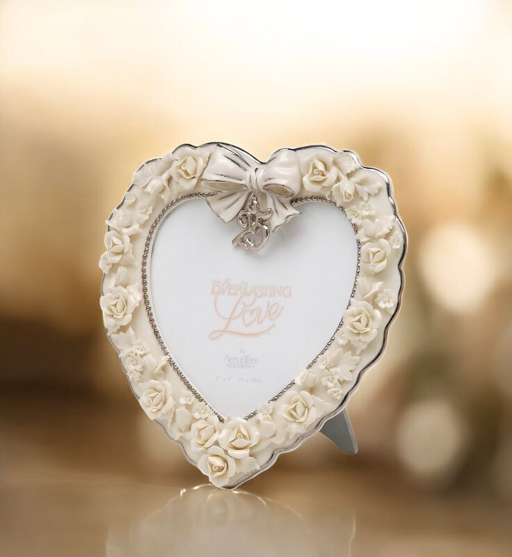 Ceramic 25th Wedding Anniversary - Rose Flower 5&#x22; x 7&#x22; Photo Frame, Gift for Parents, Gift for Her