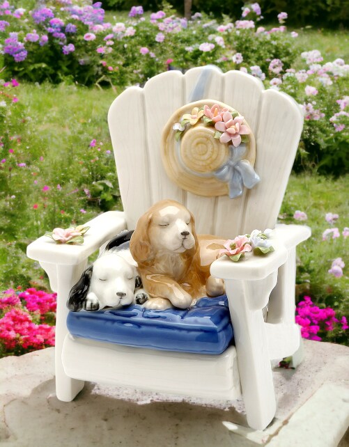Ceramic Dogs On Garden Chair Music Box, Home D&#xE9;cor, Gift for Her, Gift for Mom, Kitchen D&#xE9;cor, Dog Lover Gift, Pet Loss Gift