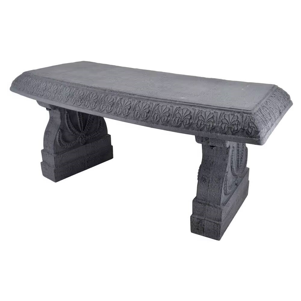 Fiber Clay Resin Outdoor Bench with Flower Engraved Design Perfect for Deck or Patio Garden