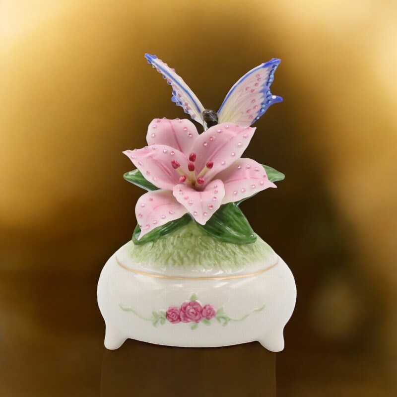 Ceramic Shimmering Butterfly Music Box Playing "Fur Elise", Gift for Her, Home Decor