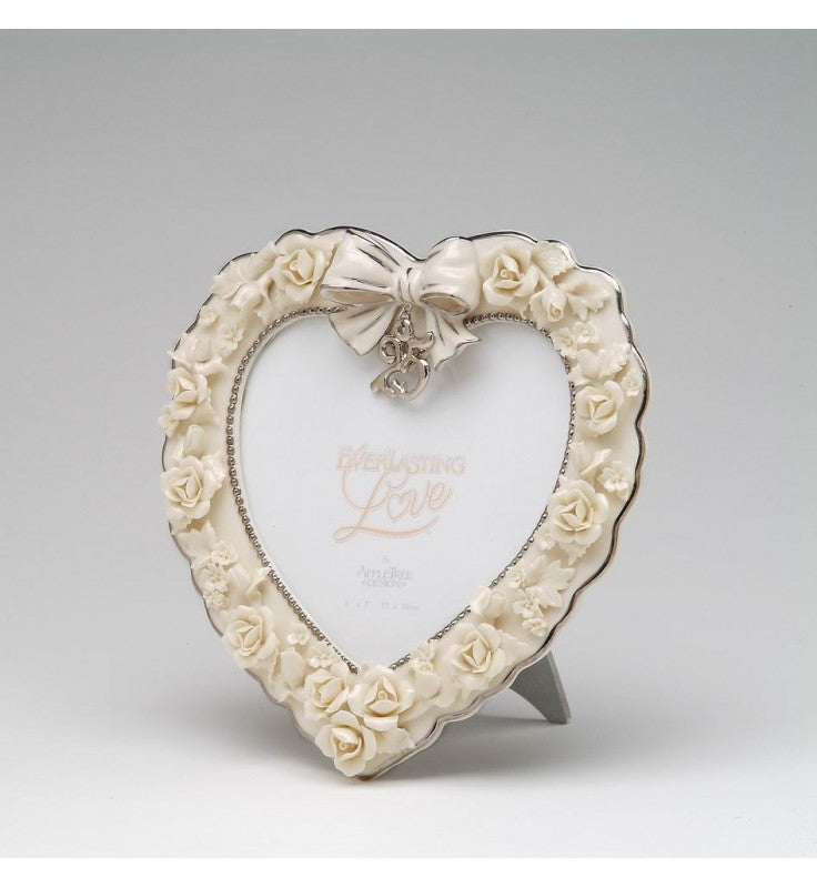 Ceramic 25th Wedding Anniversary - Rose Flower 5&#x22; x 7&#x22; Photo Frame, Gift for Parents, Gift for Her