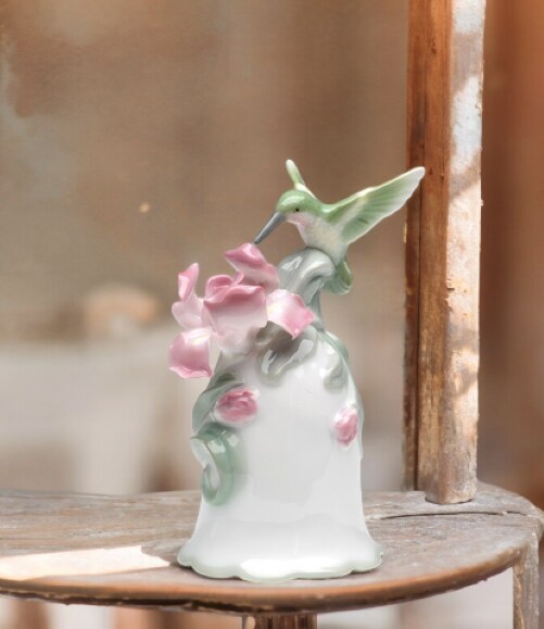 Ceramic Hummingbird With Iris Flower Musical, Gift for Birdwatcher, Gift for Her, Gift for Mom