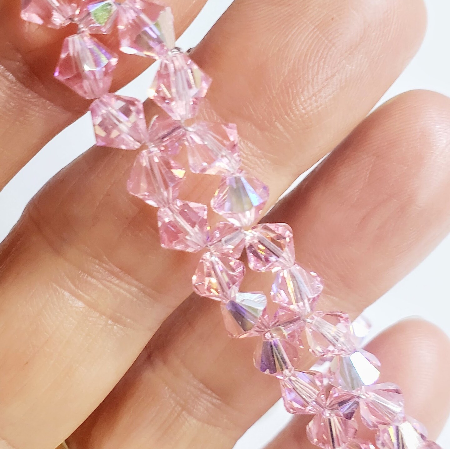 Handmade Luscious Pink Swarovski Crystal Wire Woven Sterling